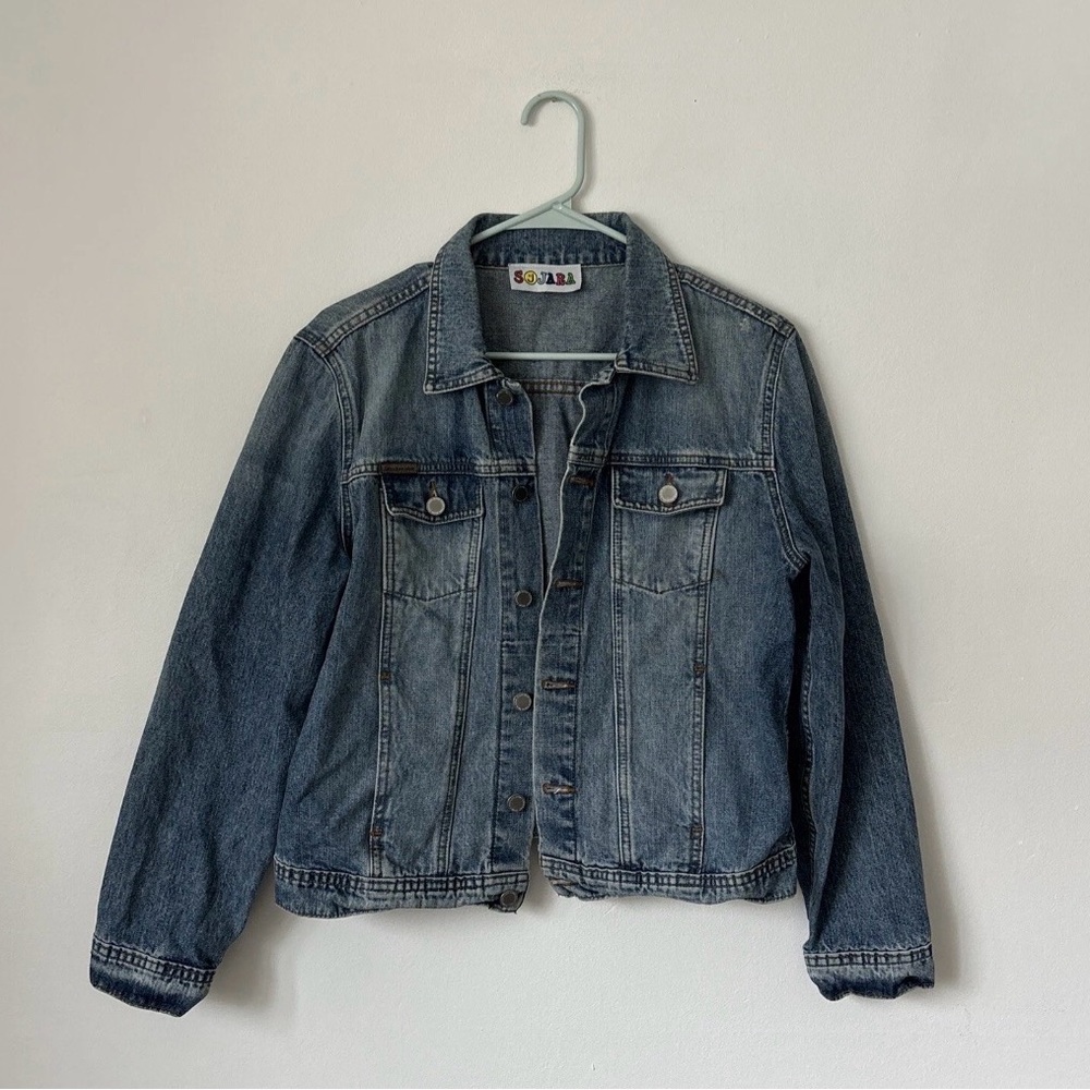 Denim Jacket with Red Lips Rolling Stones Graphic - Picture 2 of 11